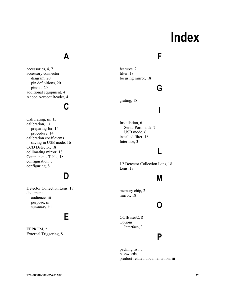 Index | Ocean Optics USB2000+ Install User Manual | Page 29 / 30