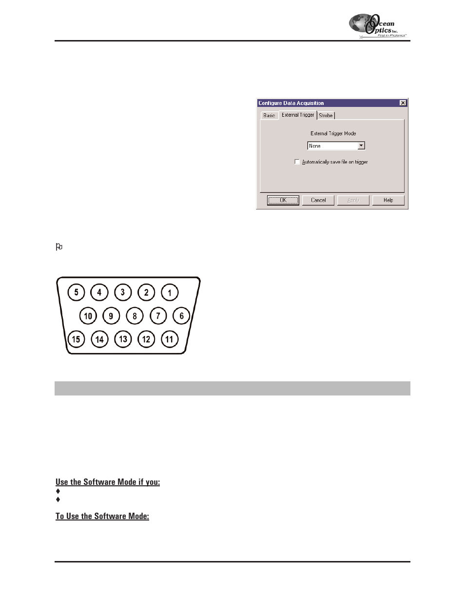 Appendix f: external triggering, External software trigger | Ocean Optics S2000 User Manual | Page 109 / 112