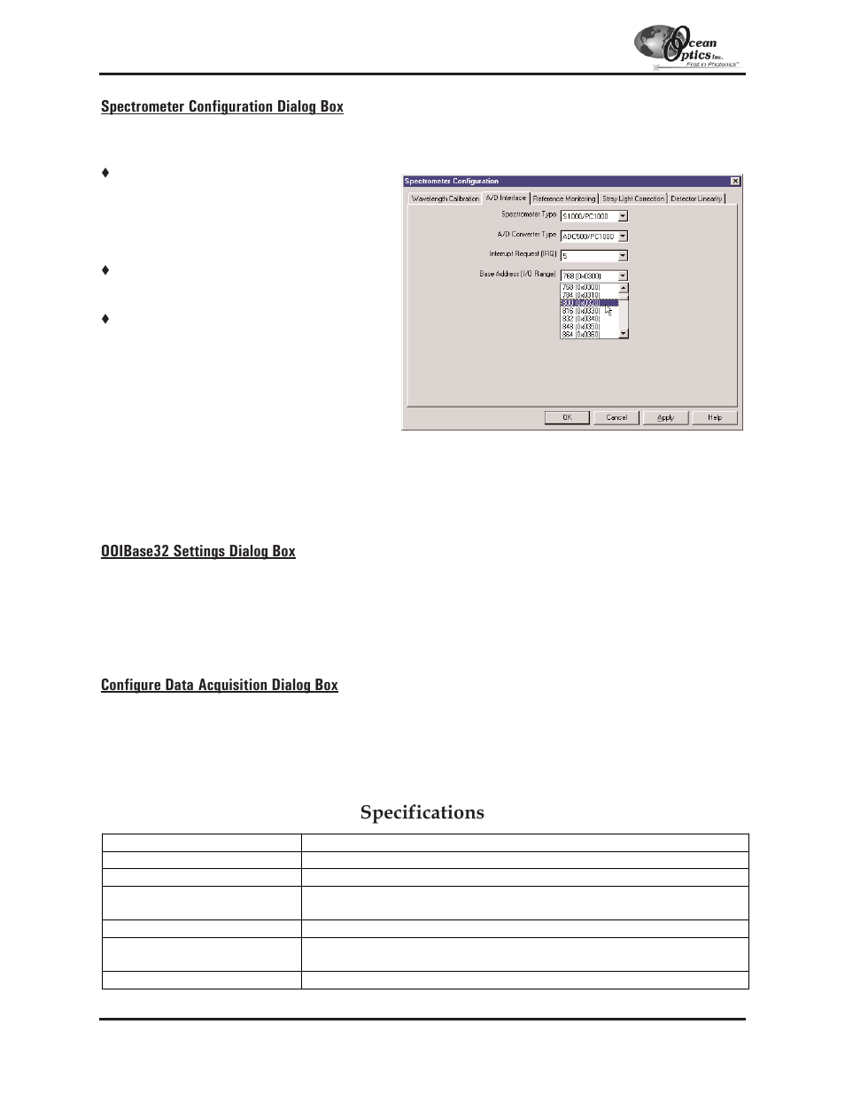 Specifications | Ocean Optics S2000 User Manual | Page 18 / 112