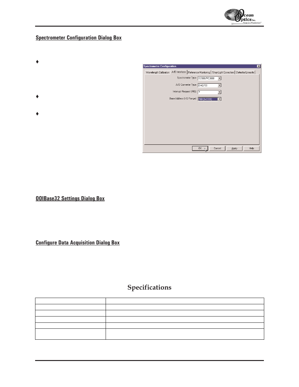 Specifications | Ocean Optics S2000 User Manual | Page 30 / 112