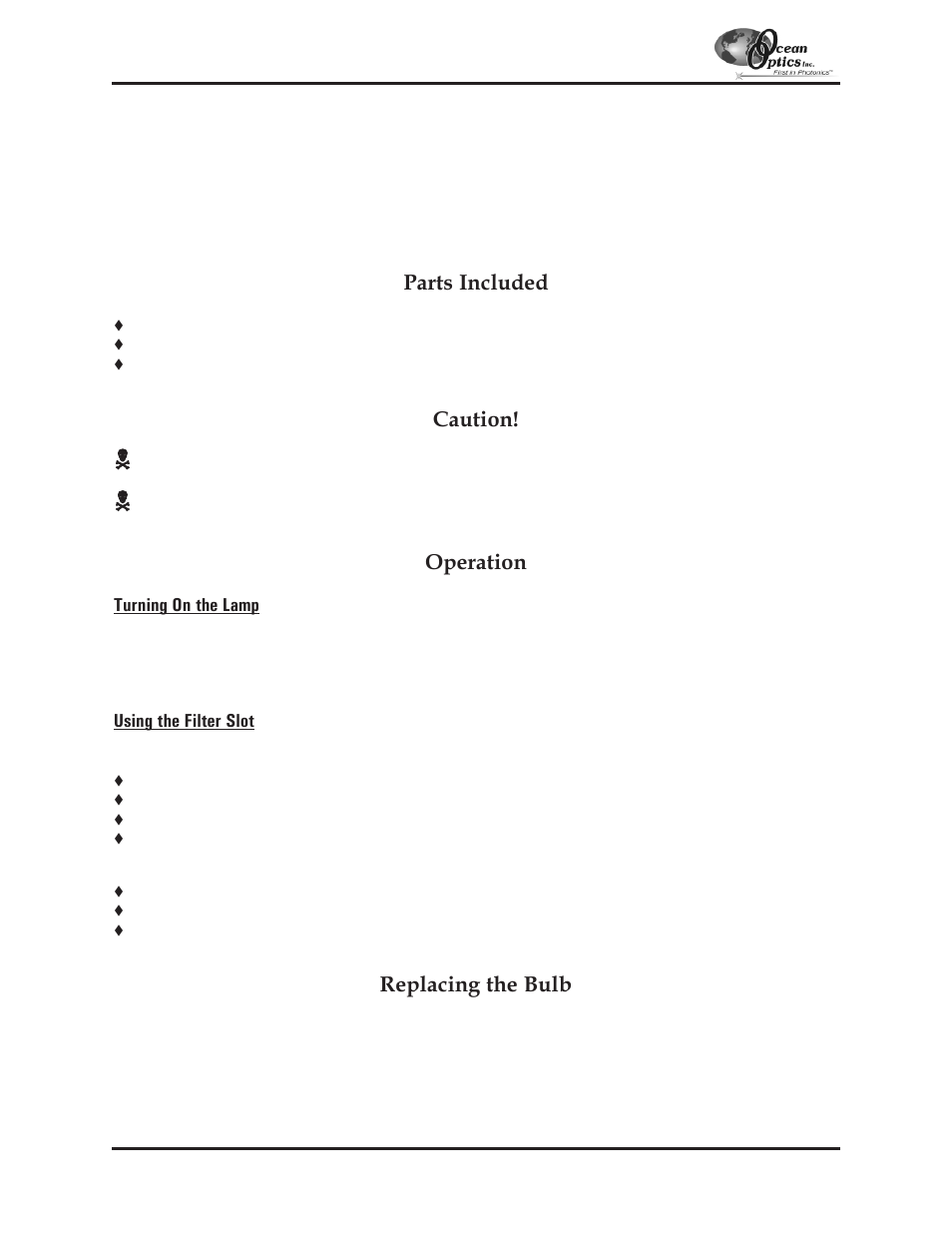 Ls-1, Ls-1 tungsten halogen light source, Parts included | Caution, Operation, Replacing the bulb | Ocean Optics S2000 User Manual | Page 41 / 112