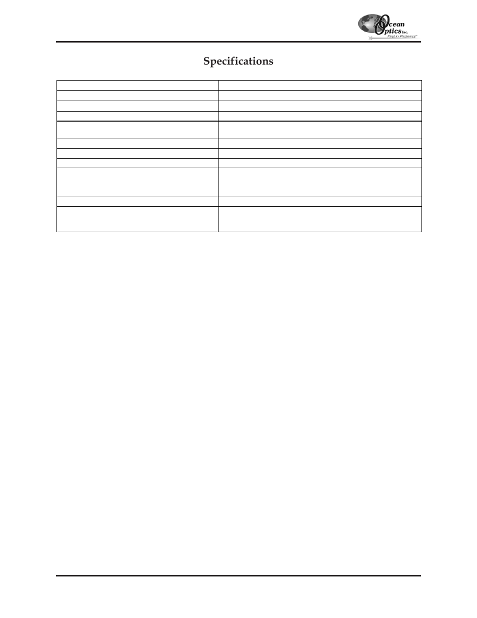 Specifications | Ocean Optics S2000 User Manual | Page 56 / 112