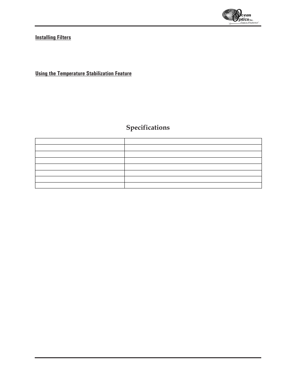 Specifications | Ocean Optics S2000 User Manual | Page 59 / 112