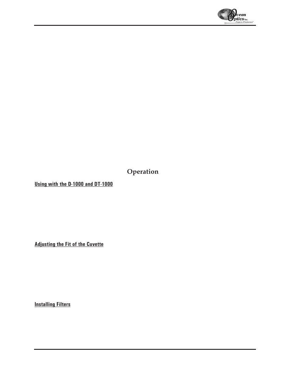 Cuv-fl-da, Cuv-fl-da direct attach cuvette holder, Operation | Ocean Optics S2000 User Manual | Page 60 / 112