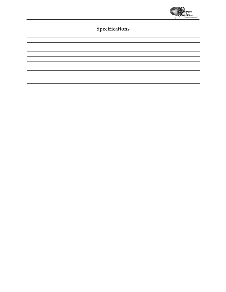 Specifications | Ocean Optics S2000 User Manual | Page 61 / 112