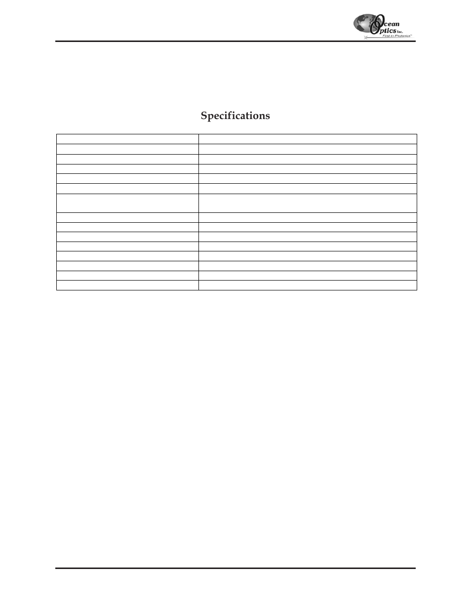 Specifications | Ocean Optics S2000 User Manual | Page 63 / 112