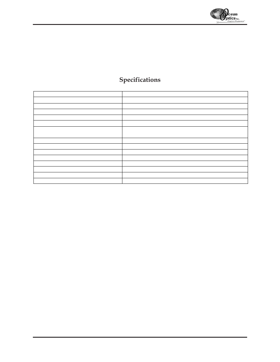 Specifications | Ocean Optics S2000 User Manual | Page 65 / 112