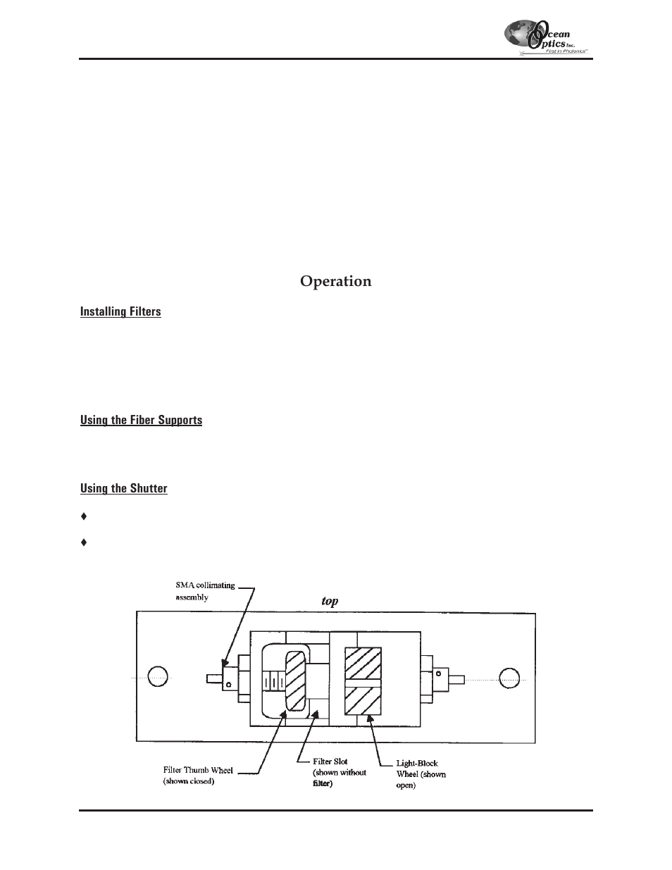 Fhs-uv, Fhs-uv and fhs-vis in-line filter holders, Operation | Ocean Optics S2000 User Manual | Page 68 / 112