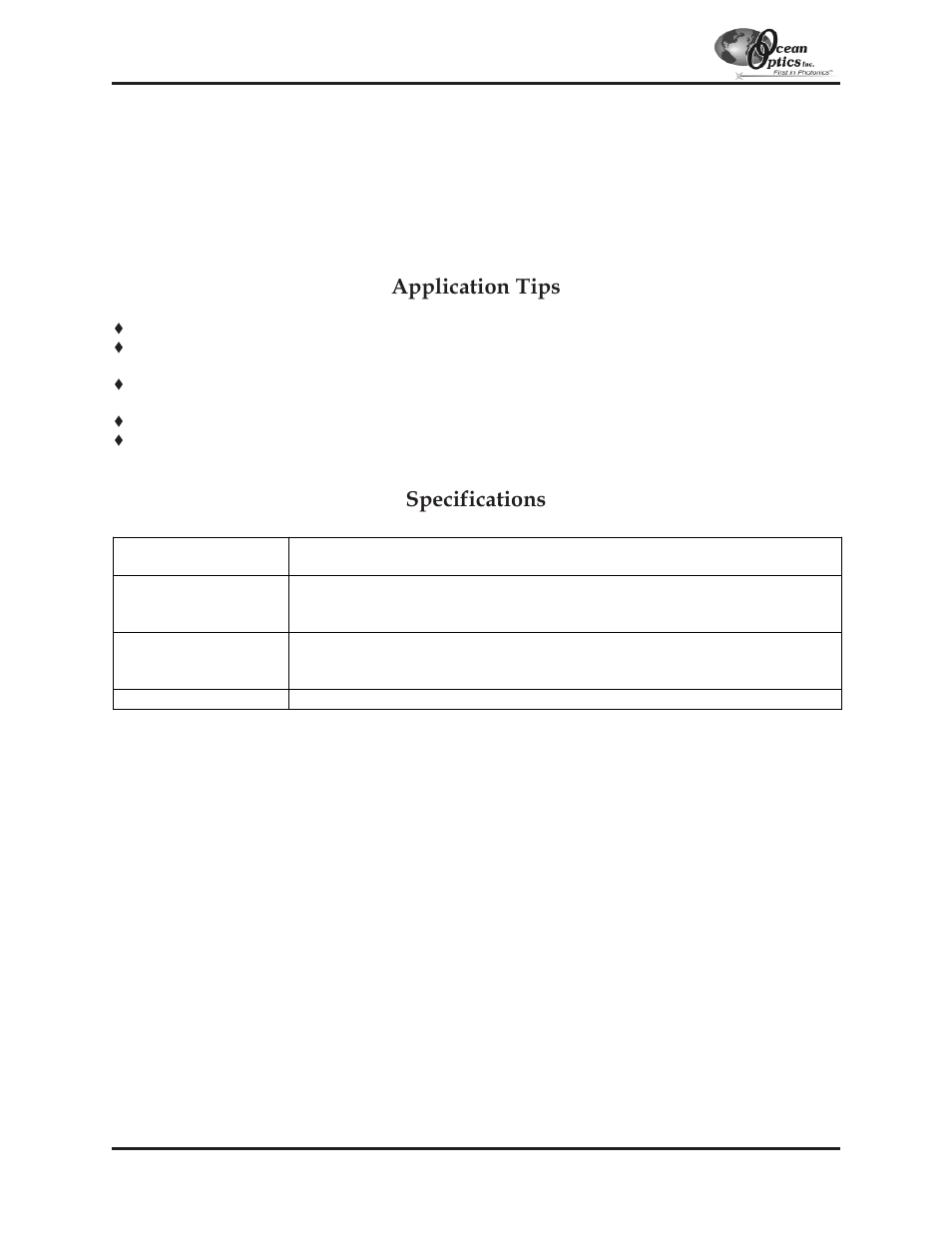 Ach adjustable collimating lens holder, Application tips, Specifications | Ocean Optics S2000 User Manual | Page 78 / 112