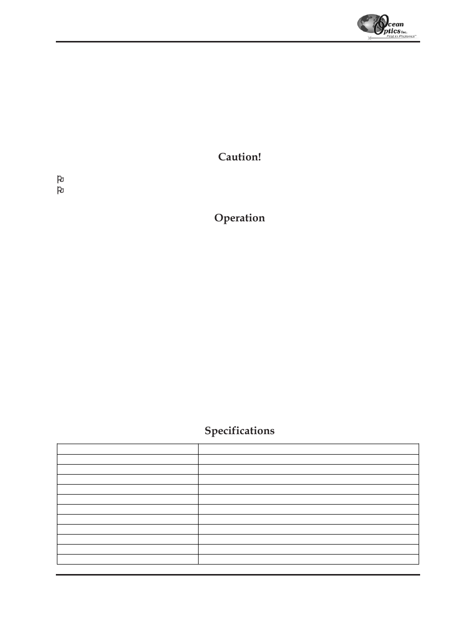 T300-rt-uv-vis, T300-rt-uv-vis transmission dip probe, Caution | Operation, Specifications | Ocean Optics S2000 User Manual | Page 86 / 112