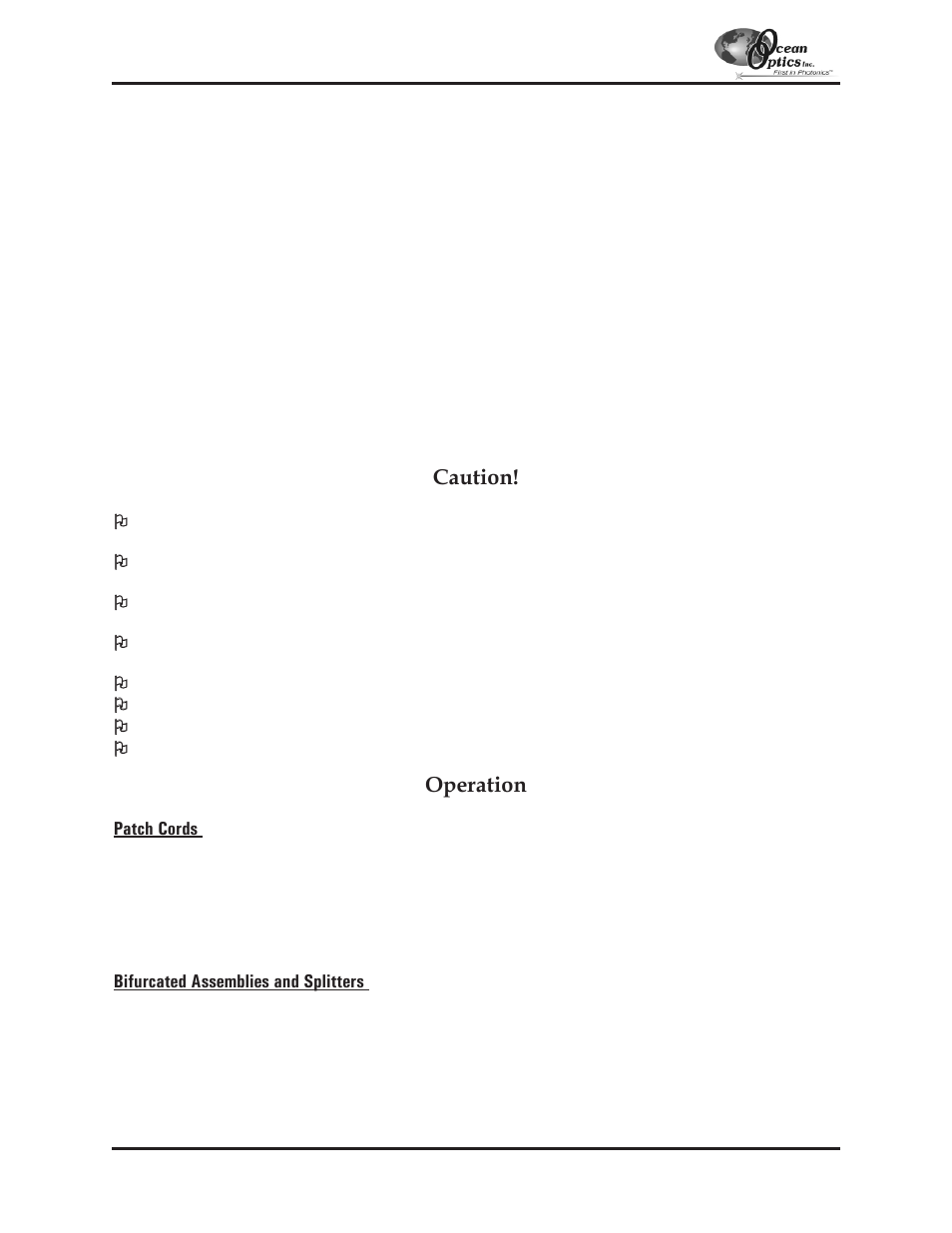 Optical fiber assemblies, Caution, Operation | Ocean Optics S2000 User Manual | Page 89 / 112