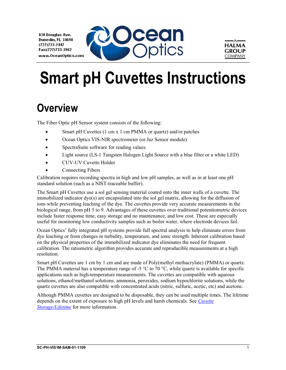 Ocean Optics Smart pH Cuvettes User Manual | 10 pages