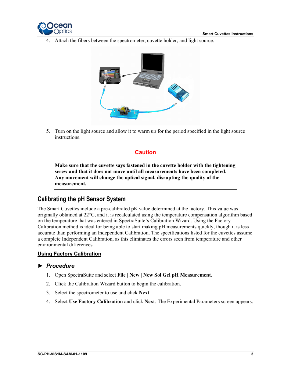 Calibrating the ph sensor system | Ocean Optics Smart pH Cuvettes User Manual | Page 3 / 10