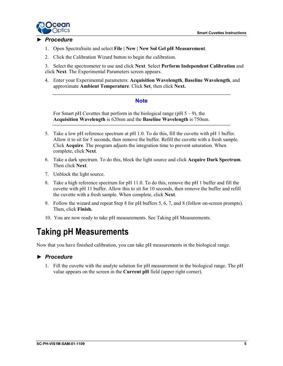 Taking ph measurements | Ocean Optics Smart pH Cuvettes User Manual | Page 5 / 10