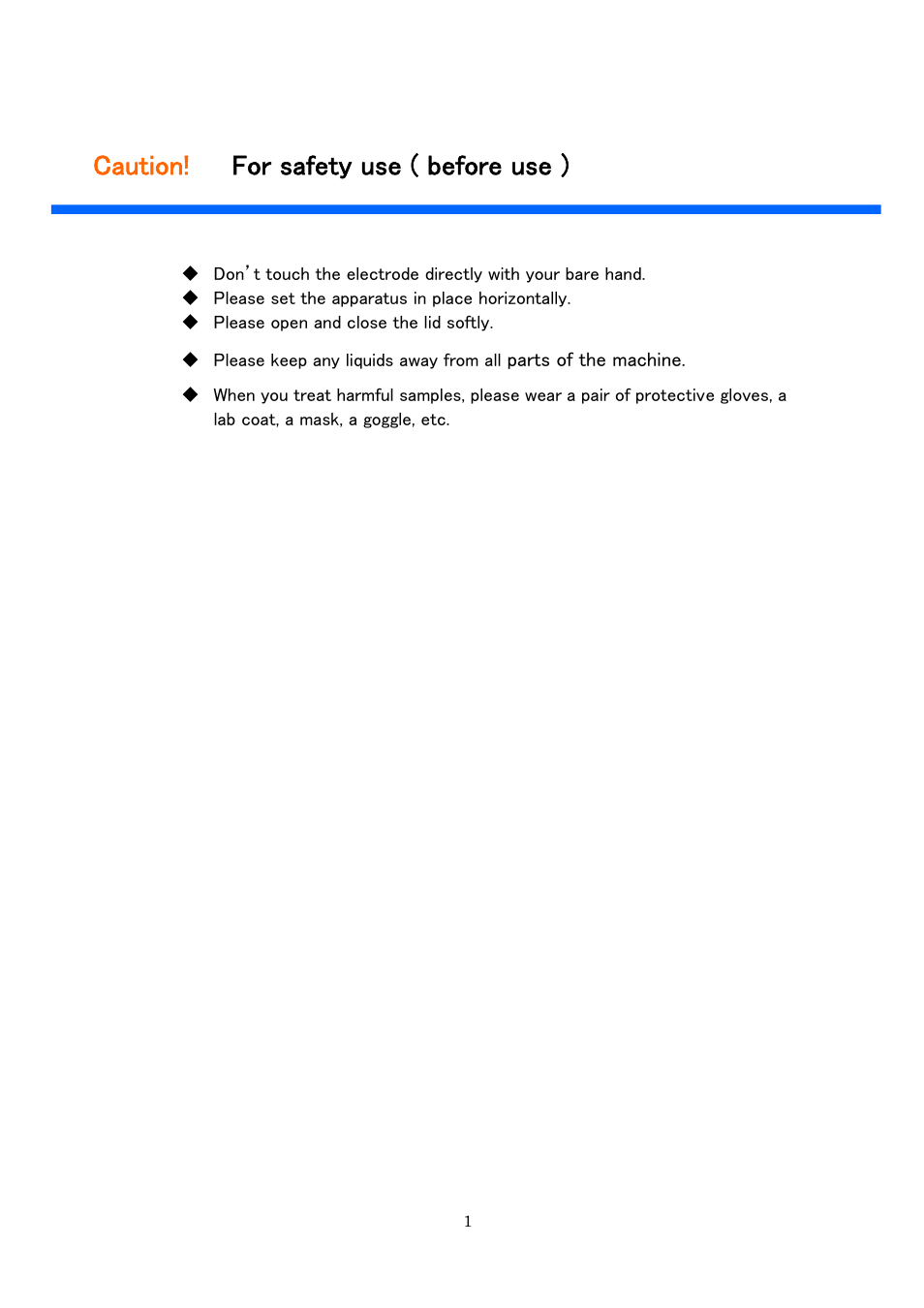 Caution! for safety use ( before use ) | Ocean Optics MH-5000 User Manual | Page 2 / 16