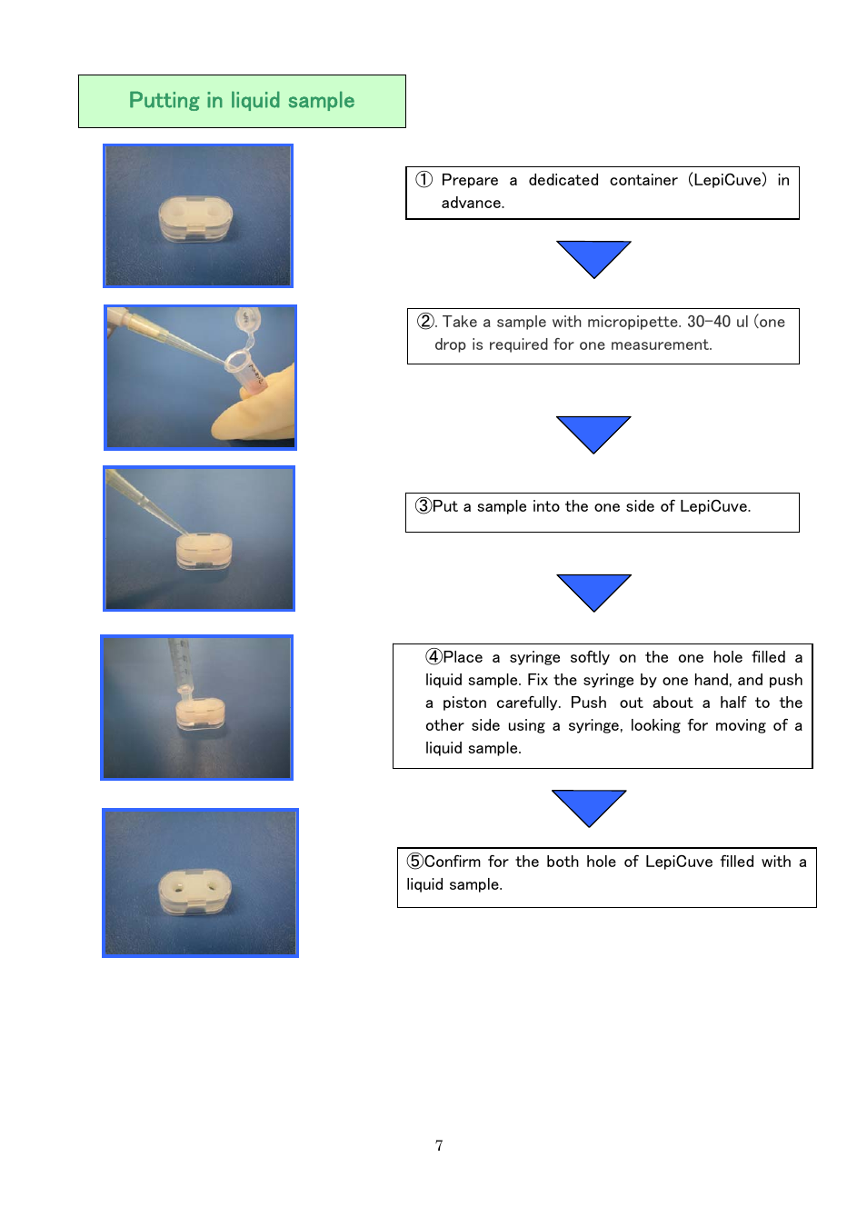 Putting in liquid sample | Ocean Optics MH-5000 User Manual | Page 8 / 16