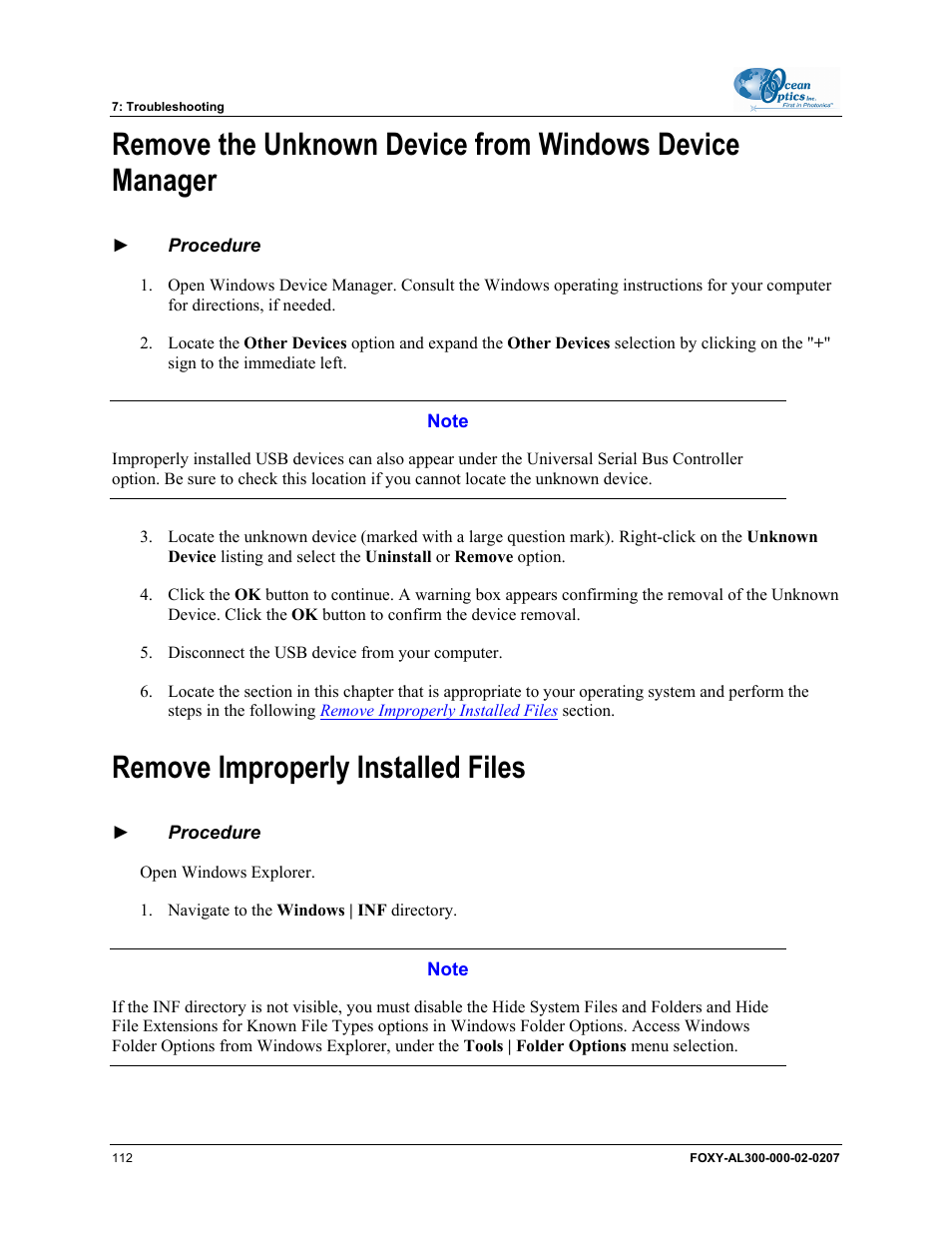 Remove improperly installed files | Ocean Optics OOISensors User Manual | Page 122 / 138