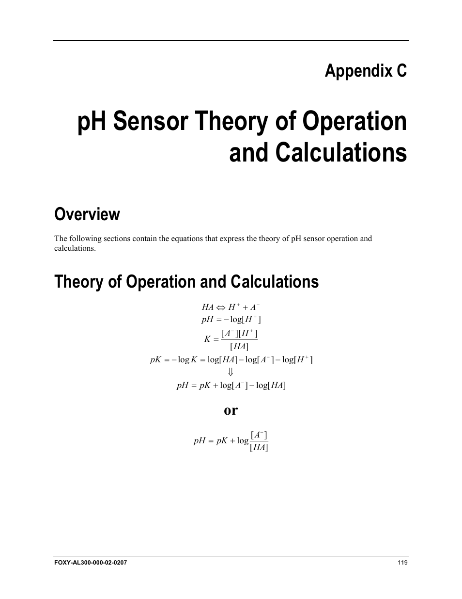 Ph sensor theory of operation and calculations, Overview, Theory of operation and calculations | Overview theory of operation and calculations, Appendix c, Ph sensor theory of operation, And calculations | Ocean Optics OOISensors User Manual | Page 129 / 138