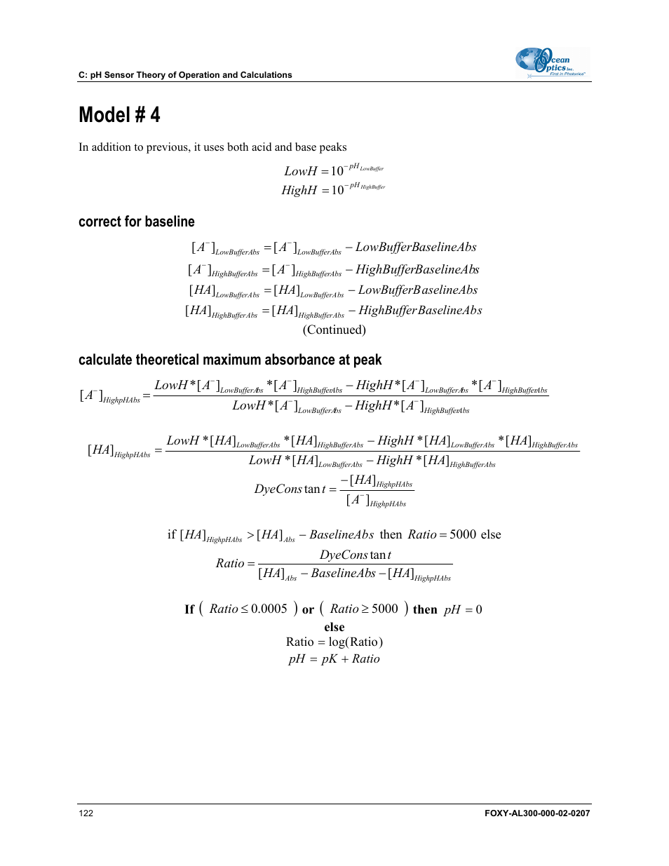 Model # 4, Correct for baseline, Calculate theoretical maximum absorbance at peak | Ocean Optics OOISensors User Manual | Page 132 / 138