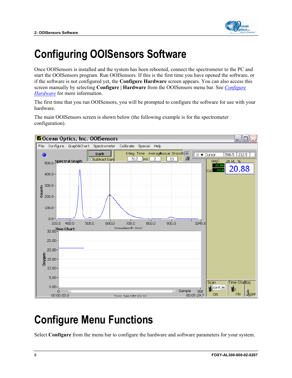 Configuring ooisensors software, Configure menu functions | Ocean Optics OOISensors User Manual | Page 18 / 138