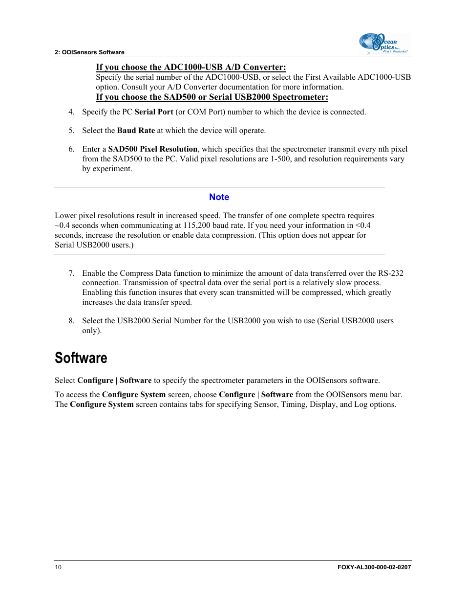 If you choose the adc1000-usb a/d converter, Software | Ocean Optics OOISensors User Manual | Page 20 / 138