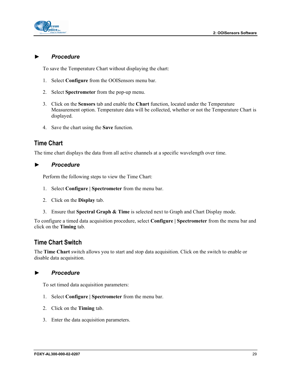 Time chart, Time chart switch | Ocean Optics OOISensors User Manual | Page 39 / 138