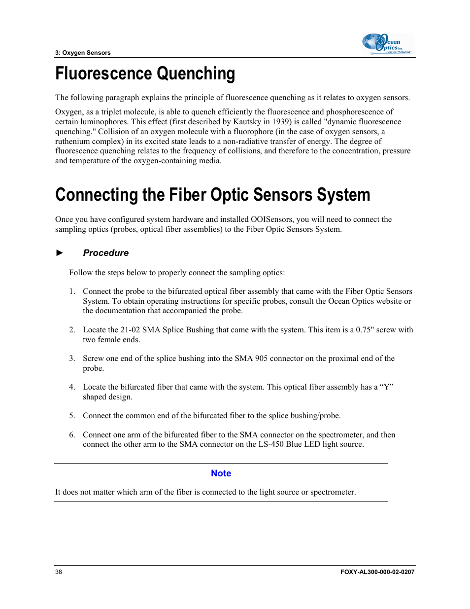 Fluorescence quenching, Connecting the fiber optic sensors system | Ocean Optics OOISensors User Manual | Page 48 / 138