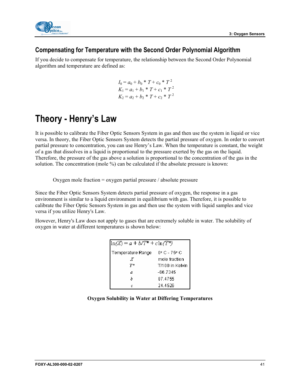 Theory - henry’s law | Ocean Optics OOISensors User Manual | Page 51 / 138