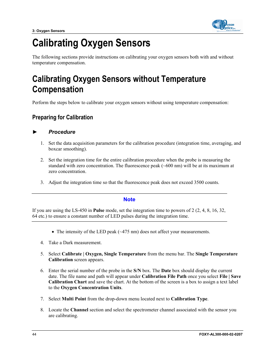 Calibrating oxygen sensors, Preparing for calibration | Ocean Optics OOISensors User Manual | Page 54 / 138