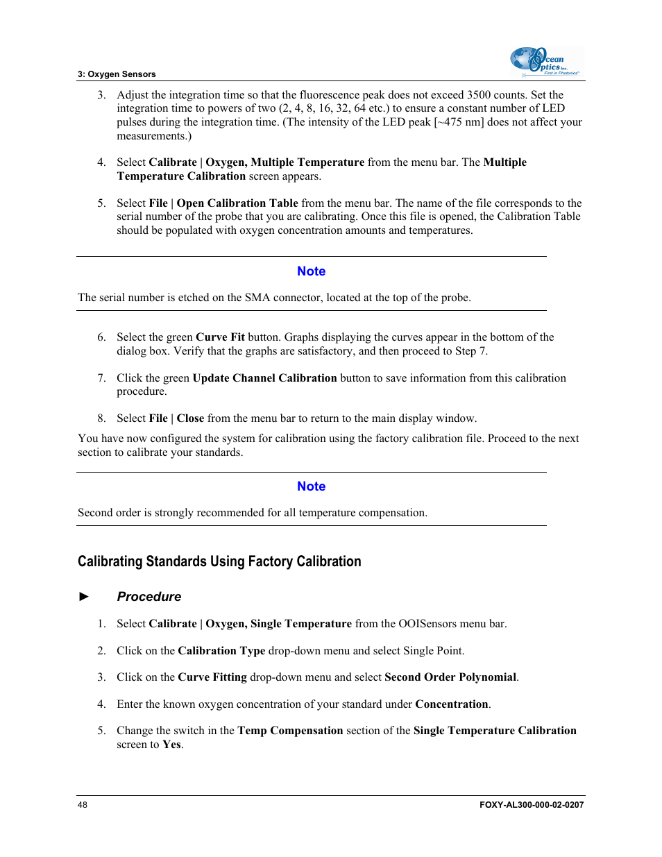 Calibrating standards using factory calibration | Ocean Optics OOISensors User Manual | Page 58 / 138