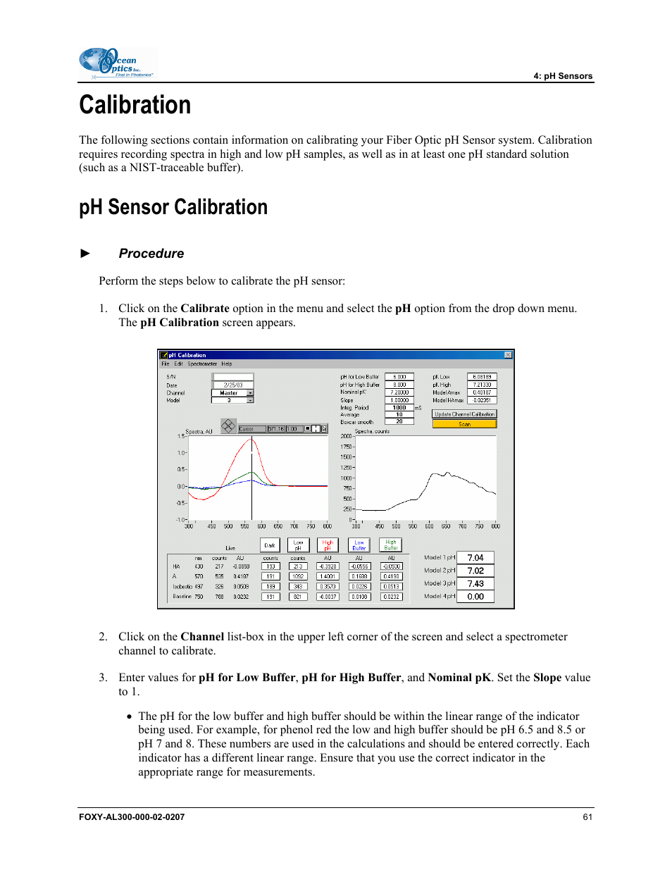 Calibration, Ph sensor calibration | Ocean Optics OOISensors User Manual | Page 71 / 138