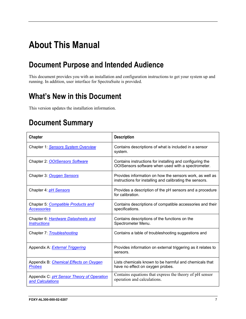 About this manual, Document purpose and intended audience, What’s new in this document | Document summary | Ocean Optics OOISensors User Manual | Page 9 / 138