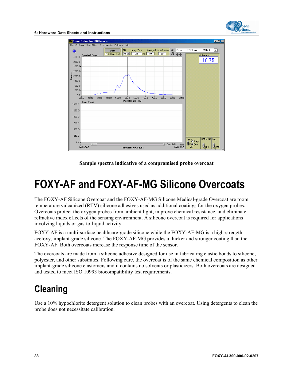 Foxy-af and foxy-af-mg silicone overcoats, Cleaning | Ocean Optics OOISensors User Manual | Page 98 / 138