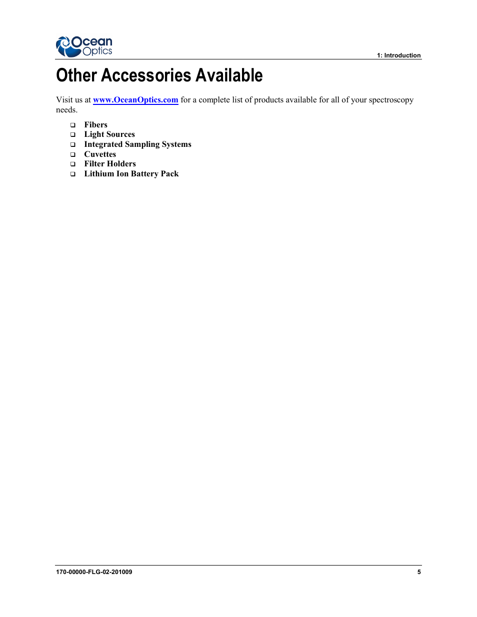 Other accessories available | Ocean Optics USB2000-FLG User Manual | Page 11 / 34