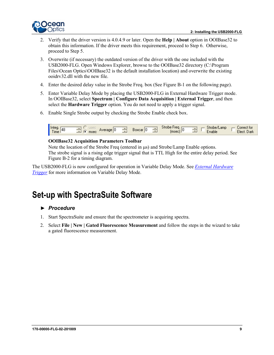 Set-up with spectrasuite software | Ocean Optics USB2000-FLG User Manual | Page 15 / 34