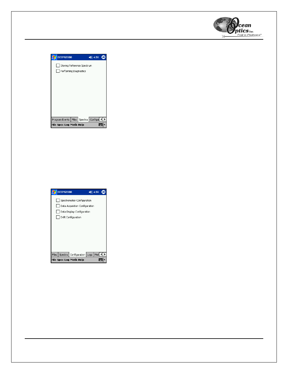 Spectra tab, Configuration tab | Ocean Optics OOIPS2000 User Manual | Page 19 / 50