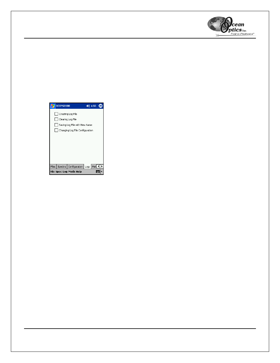 Logs tab | Ocean Optics OOIPS2000 User Manual | Page 20 / 50