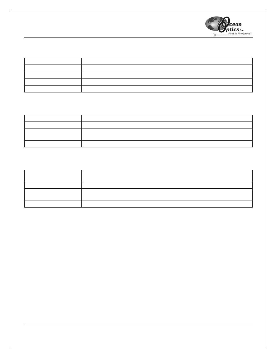 Optics specifications, Sampling component specifications, A/d converter specifications | Ocean Optics OOIPS2000 User Manual | Page 7 / 50