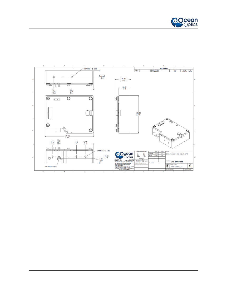 Mechanical information | Ocean Optics EMBED2000+ User Manual | Page 12 / 12