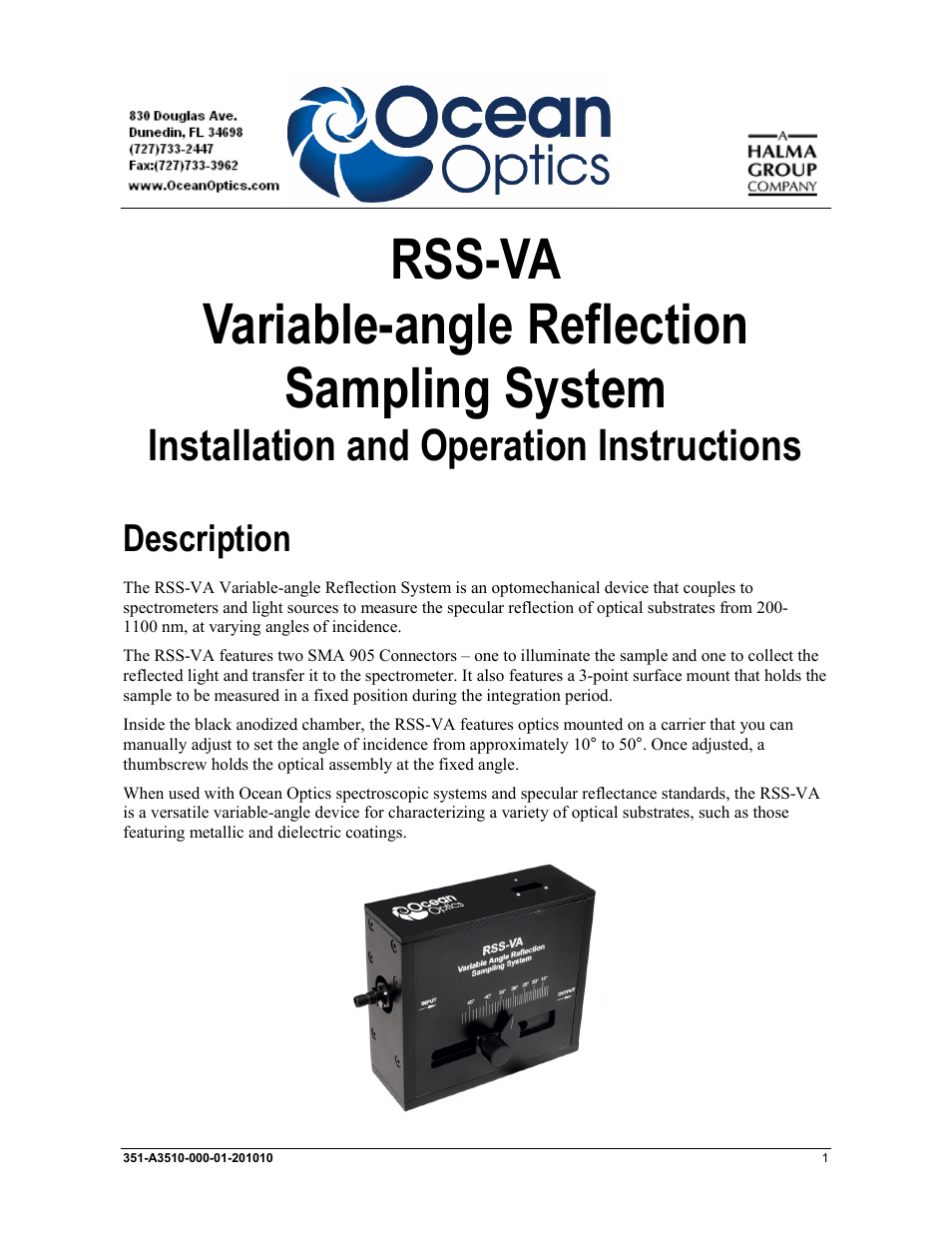 Ocean Optics RSS-VA User Manual | 4 pages