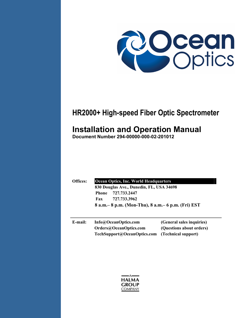 Ocean Optics HR2000+ Install User Manual | 34 pages