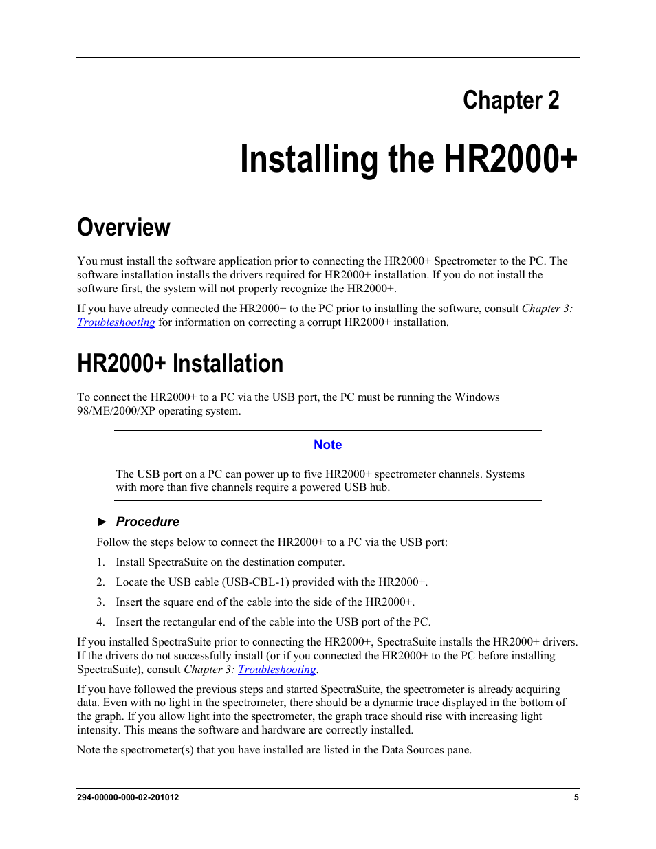 Chapter 2: installing the hr2000, Overview hr2000+ installation, Chapter 2 | Installing the hr2000, Overview, Hr2000+ installation | Ocean Optics HR2000+ Install User Manual | Page 11 / 34