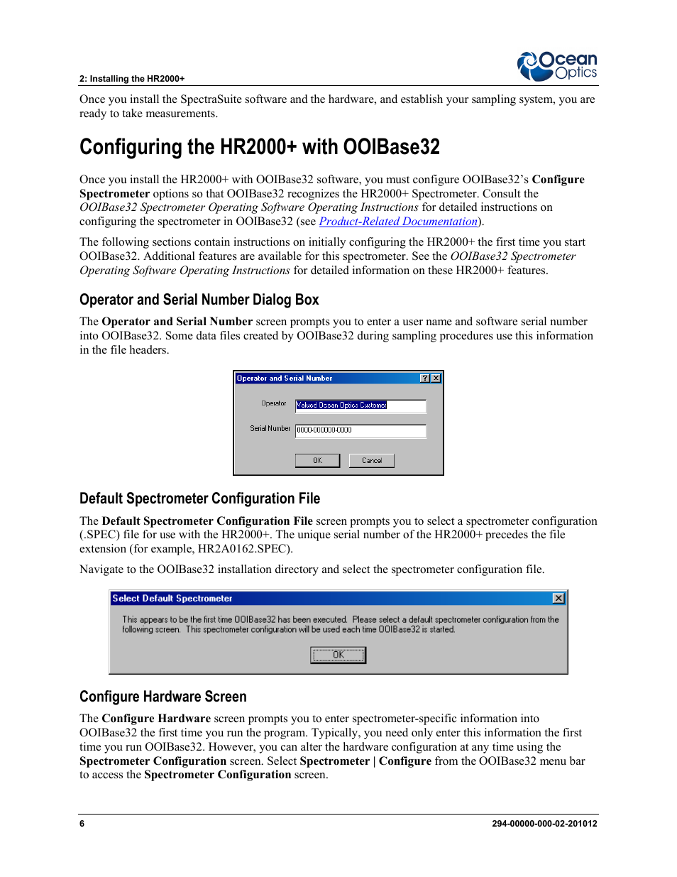Configuring the hr2000+ with ooibase32 | Ocean Optics HR2000+ Install User Manual | Page 12 / 34