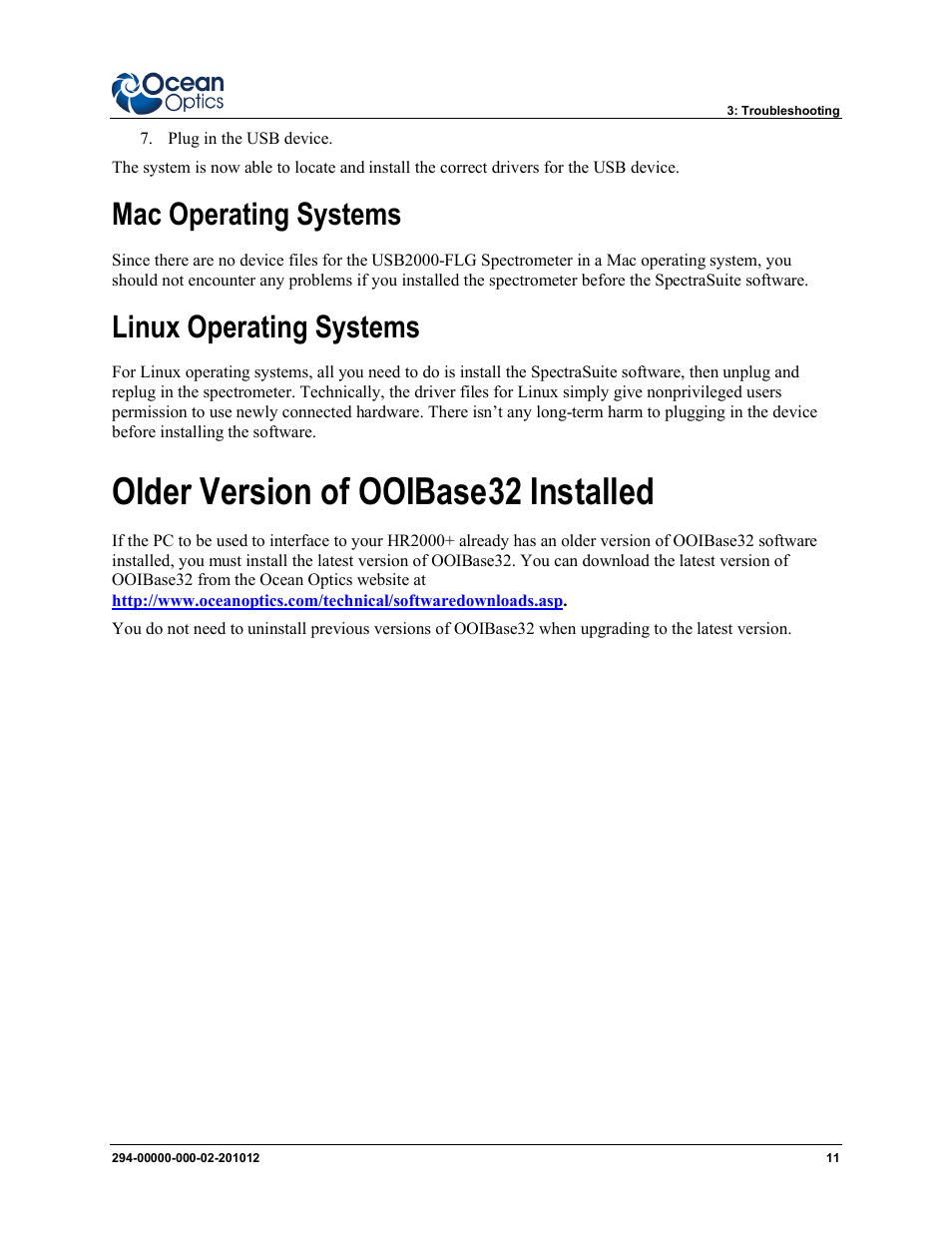 Mac operating systems linux operating systems, Older version of ooibase32 installed, Mac operating systems | Linux operating systems | Ocean Optics HR2000+ Install User Manual | Page 17 / 34