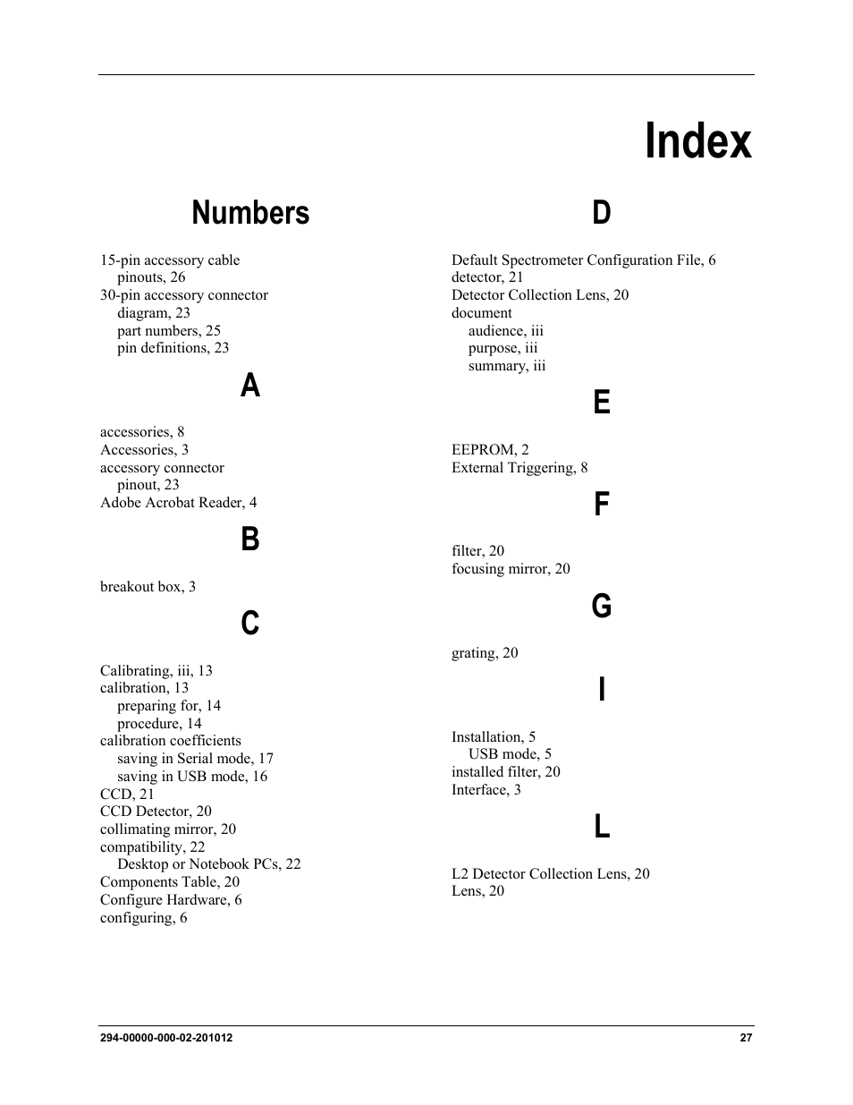 Index, Numbers | Ocean Optics HR2000+ Install User Manual | Page 33 / 34