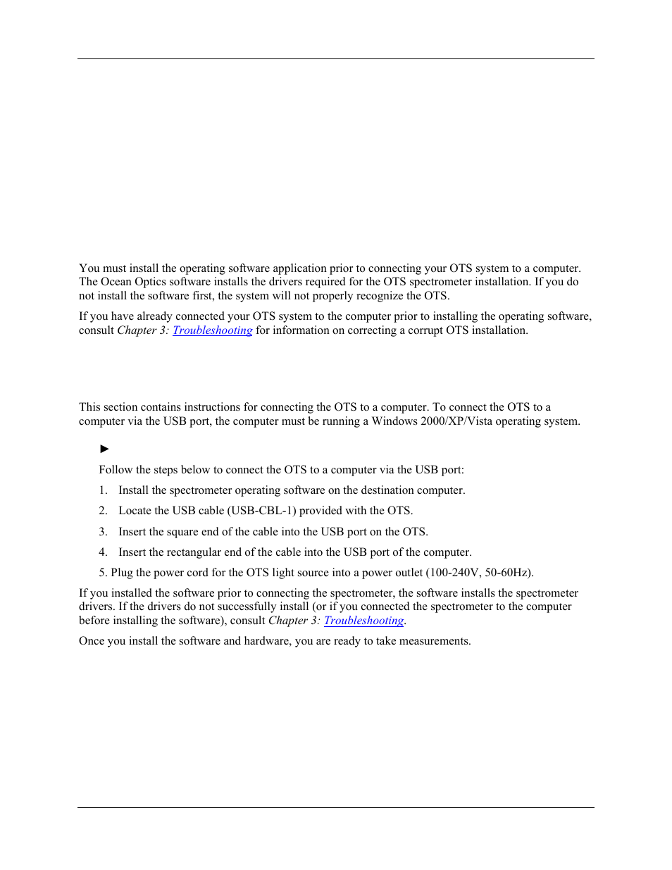 Installing the ots, Overview, Ots installation | Chapter 2: installing the ots, Chapter 2 | Ocean Optics OTS User Manual | Page 11 / 24