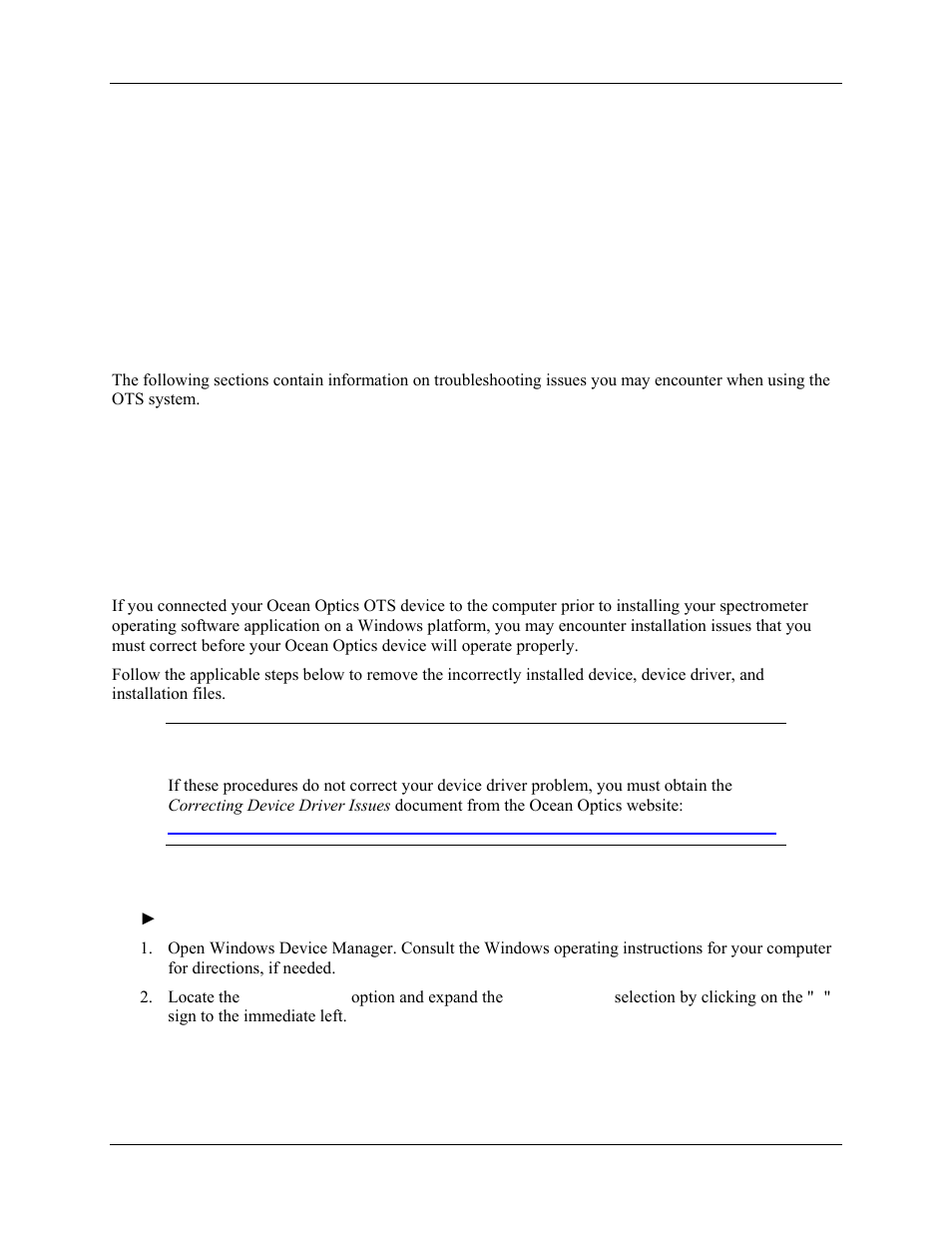 Troubleshooting, Overview, Windows operating systems | Chapter 3: troubleshooting, Chapter 3 | Ocean Optics OTS User Manual | Page 17 / 24