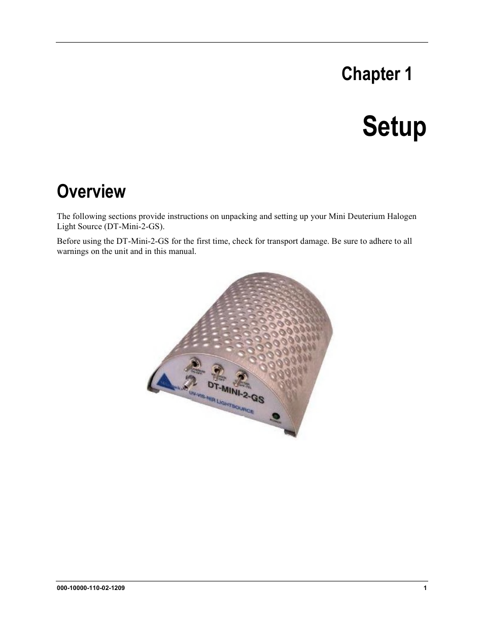 Chapter 1, Setup, Overview | Ocean Optics DT-Mini-2-GS User Manual | Page 9 / 18