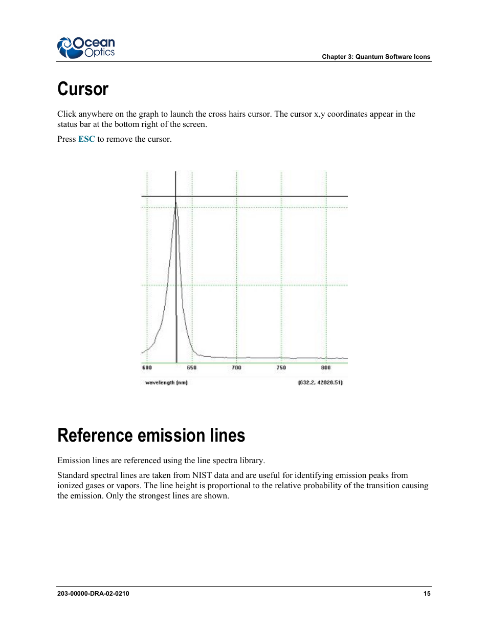 Cursor reference emission lines, Cursor, Reference emission lines | Ocean Optics Dragon User Manual | Page 21 / 38