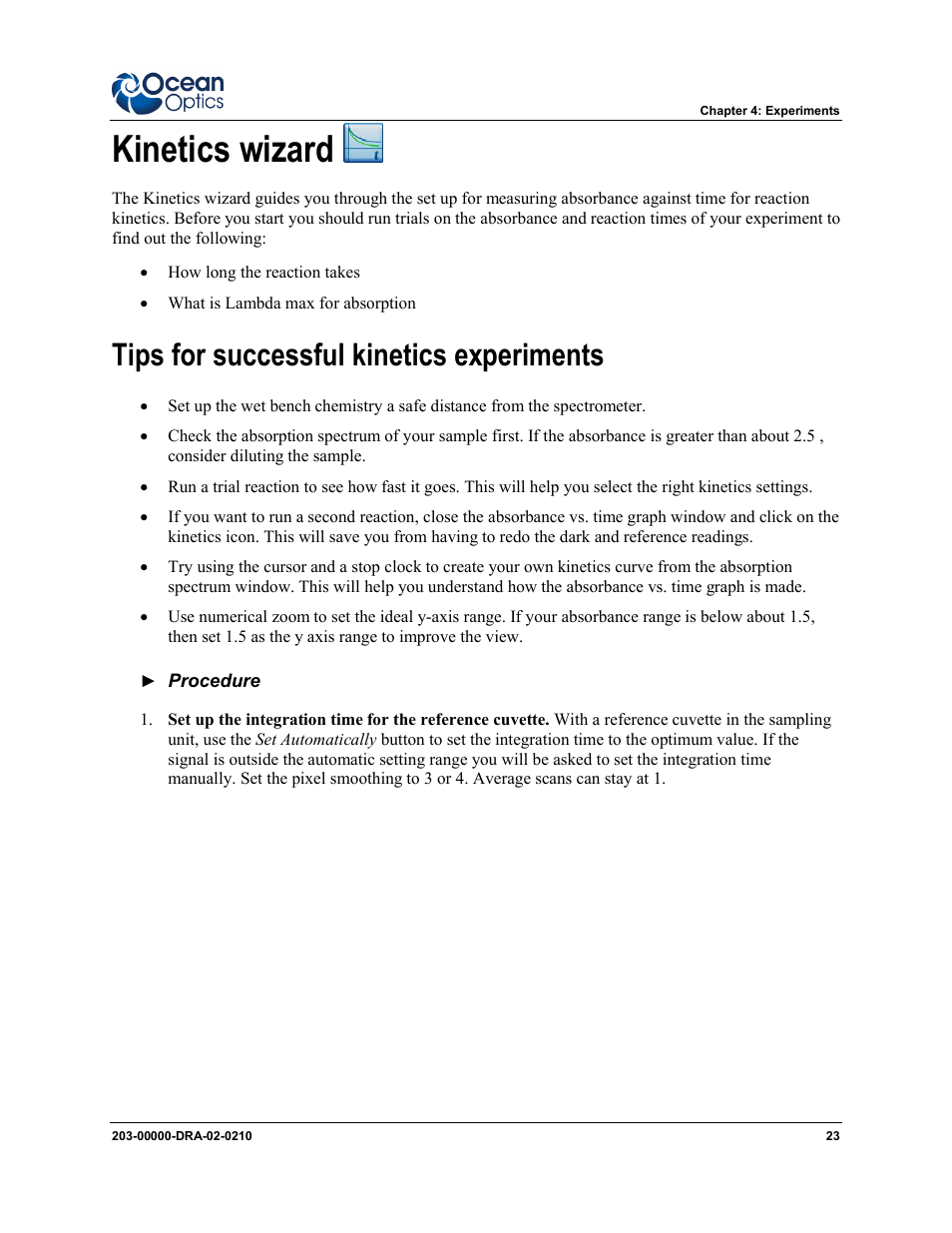 Kinetics wizard, Tips for successful kinetics experiments | Ocean Optics Dragon User Manual | Page 29 / 38